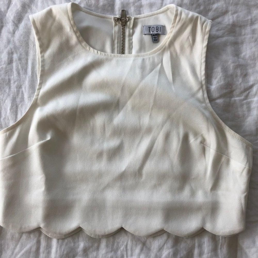 Scalloped White Crop Top